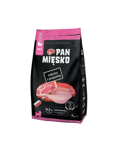 PAN MIĘSKO Croquettes XS au veau et à la caille pour chiots, 2 x 3 kg