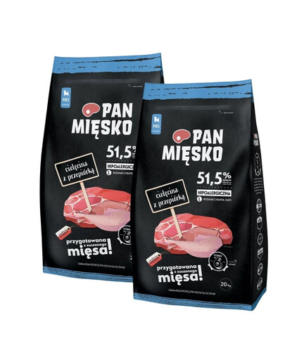 PAN MIĘSKO Veau avec caille pour chiots croquettes L 2x20 kg
