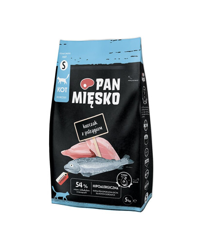 PAN MIĘSKO Croquettes pour chats au poulet et à la truite, format S, 5 kg