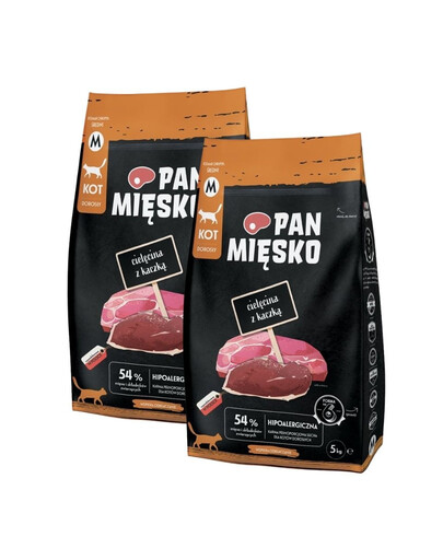 PAN MIĘSKO Croquettes pour chats au veau et au canard, format M, 2 x 5 kg