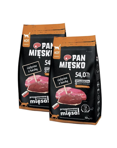 PAN MIĘSKO Croquettes pour chats au veau et au canard, format M, 2 x 10 kg
