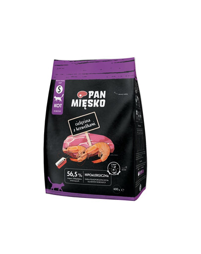 PAN MIĘSKO Veau aux crevettes pour chats croquettes S 400 g