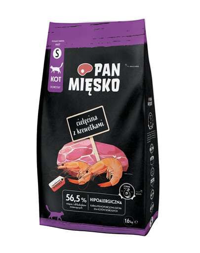 PAN MIĘSKO Veau aux crevettes pour chats croustillants S 1,6 kg
