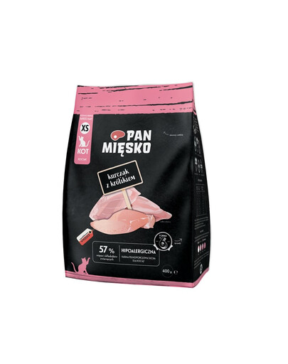 PAN MIĘSKO Poulet avec lapin pour chatons croquettes XS 400 g