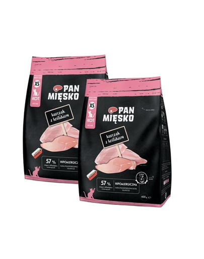 PAN MIĘSKO Poulet avec lapin pour chatons croquettes XS 2x400 g