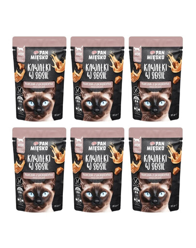 PAN MIĘSKO Morceaux dans une sauce Poulet avec caille nourriture humide pour chats 6x85 g