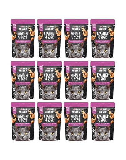 PAN MIĘSKO Morceaux dans une sauce Poulet aux crevettes nourriture humide pour chats 12x85 g