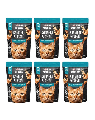 PAN MIĘSKO Morceaux en sauce Dinde au thon nourriture humide pour chats 6x85 g