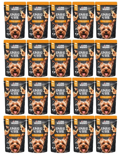 PAN MIĘSKO Morceaux dans une sauce Dinde avec Canard nourriture humide pour chiens 20x150 g