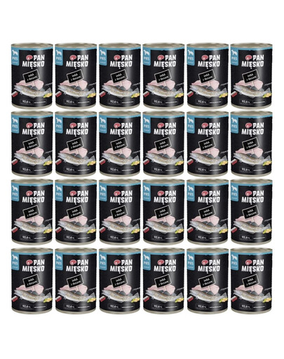 PAN MIĘSKO Dinde avec morue nourriture humide pour chiens 24x400 g