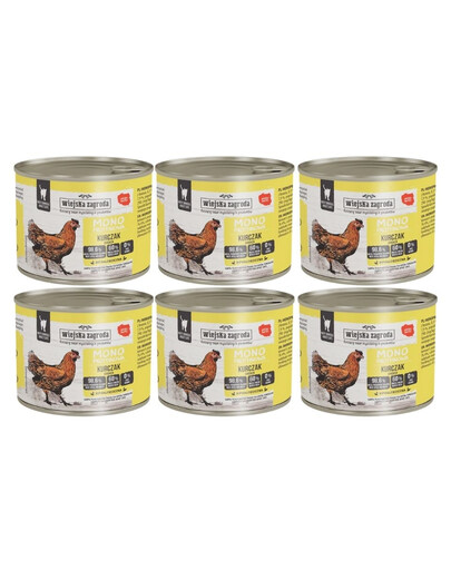 WIEJSKA ZAGRODA Aliment humide monoprotéique au poulet pour chats, 6 x 200 g