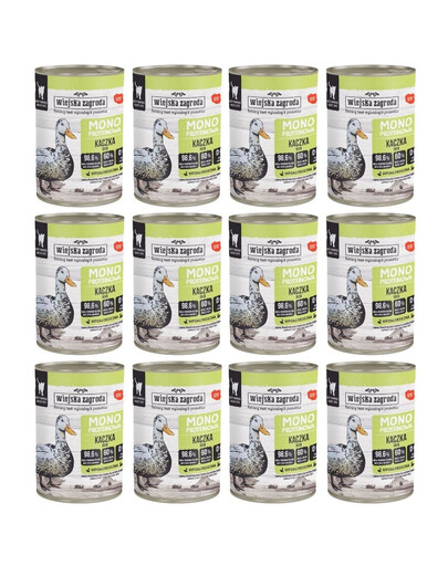 WIEJSKA ZAGRODA Aliment humide monoprotéique au canard pour chats, 12 x 400 g