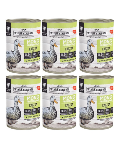 WIEJSKA ZAGRODA Aliment humide mono-protéique au canard pour chats, 6 x 400 g