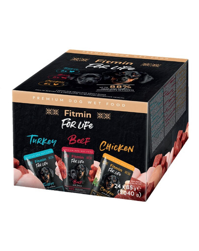 FITMIN For Life Dog Multipack sachets pour chiens au poulet, au bœuf et à la dinde 24x85g