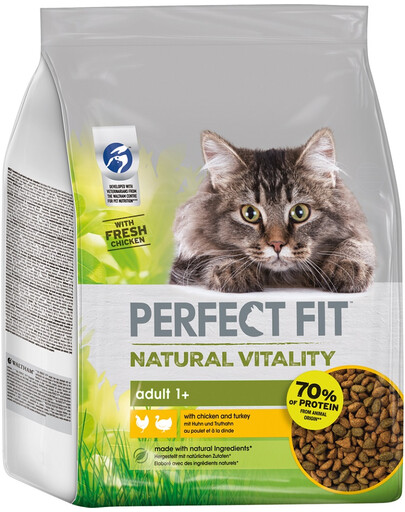 PERFECT FIT Natural Vitality nourriture complète pour chats adultes au poulet et à la dinde 2,4 kg