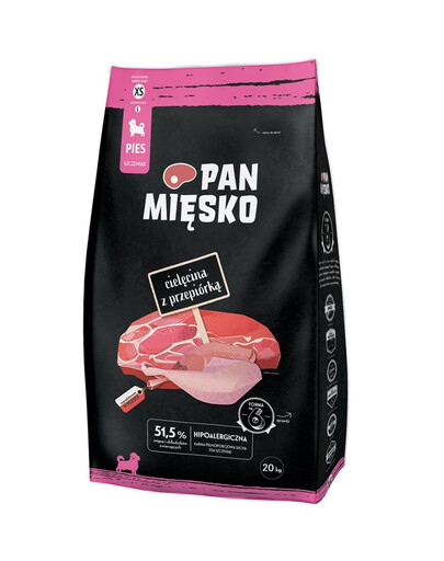 PAN MIĘSKO Veau avec caille pour chiots croquettes XS 20 kg