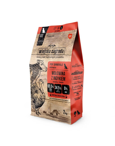 WIEJSKA ZAGRODA Bœuf avec dinde nourriture pour chiens croquettes L 2 kg