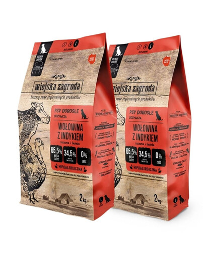 WIEJSKA ZAGRODA Bœuf avec dinde nourriture pour chiens croquettes L 2x2 kg