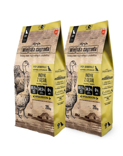 WIEJSKA ZAGRODA Dinde et oie – croquettes pour chiens, format M, 2 x 20 kg