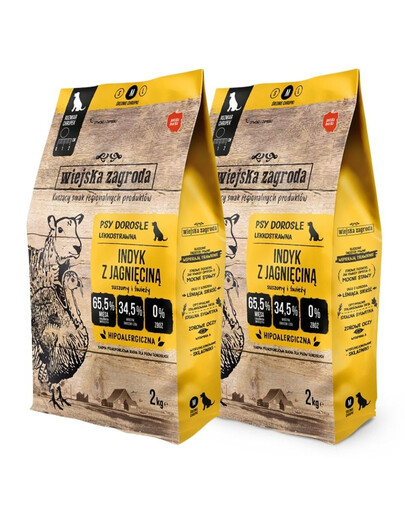 WIEJSKA ZAGRODA Dinde avec agneau nourriture pour chiens croquettes M 2x2 kg