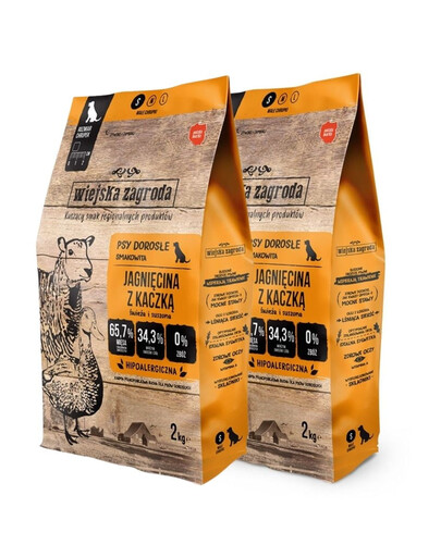 WIEJSKA ZAGRODA Agneau avec canard nourriture pour chiens croquettes S 2x2 kg