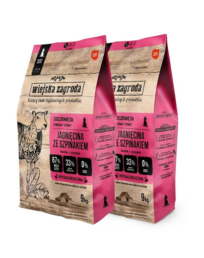WIEJSKA ZAGRODA Agneau aux épinards nourriture pour chiots croquettes S 2x9 kg