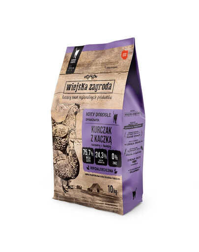 WIEJSKA ZAGRODA Poulet et canard pour chat, 2 x 10 kg