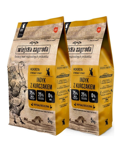 WIEJSKA ZAGRODA Dinde & poulet pour chatons 2×5 kg