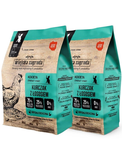 WIEJSKA ZAGRODA Poulet au saumon nourriture pour chatons 2x400 g