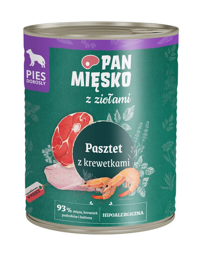 PAN MIĘSKO aux herbes Pâté aux crevettes pour chiens 800 g