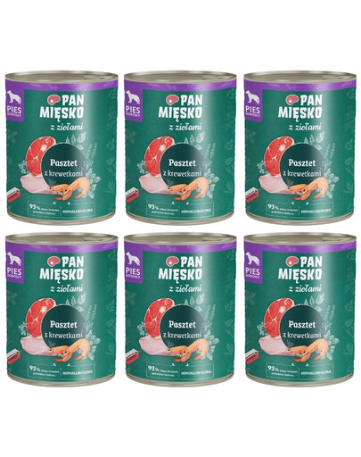 PAN MIĘSKO aux herbes Pâté aux crevettes pour chiens 6x800 g