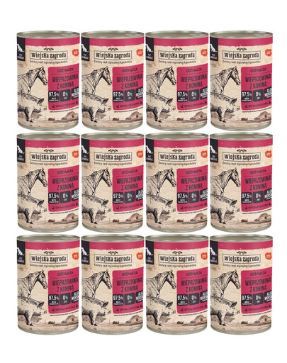 WIEJSKA ZAGRODA Pork and Horse Meat Wet Dog Food 12x400 g