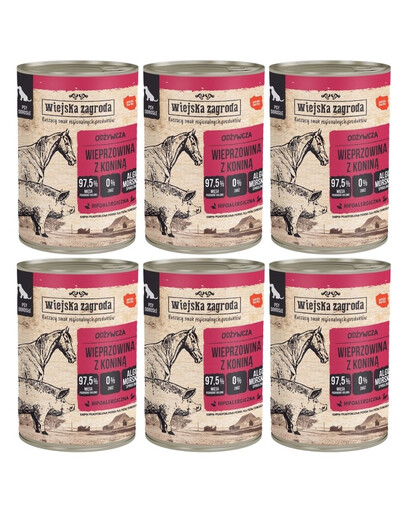 WIEJSKA ZAGRODA Porc de porc avec de la viande de cheval nourriture humide pour chiens 6x400 g