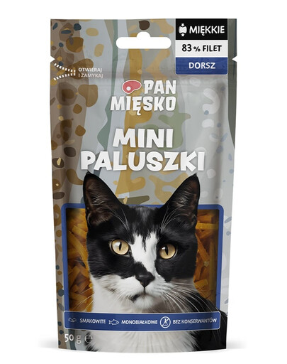PAN MIĘSKO Mini bâtonnets Morue friandise pour chat 50 g