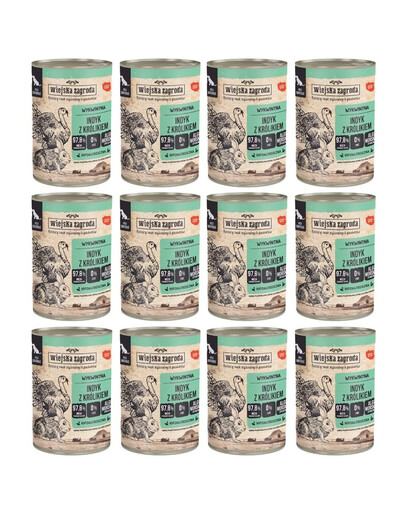 WIEJSKA ZAGRODA Dinde avec lapin nourriture humide pour chiens 12x400 g