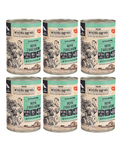 WIEJSKA ZAGRODA Dinde avec lapin nourriture humide pour chiens 6x400 g