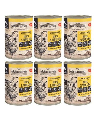 WIEJSKA ZAGRODA Dinde et agneau – nourriture humide pour chiens, 6 x 400 g