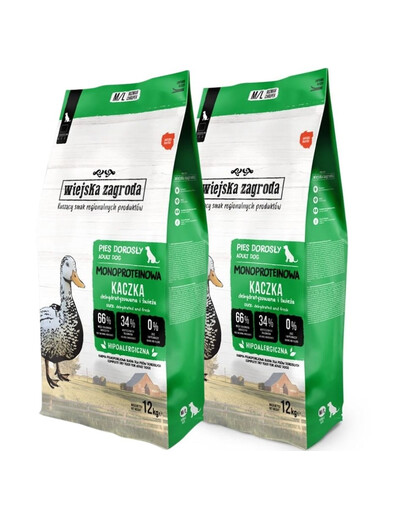 WIEJSKA ZAGRODA Monoprotéine Canard – Croquettes pour chiens M/L 2×12 kg