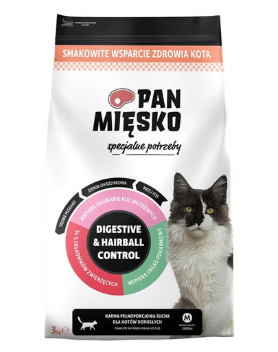 PAN MIĘSKO Besoins spéciaux Digestive & Hairball Control pour chats 3 kg