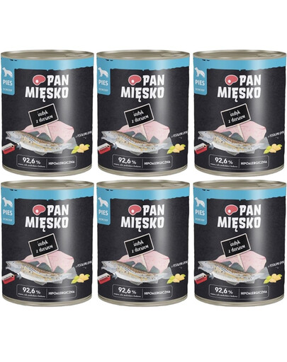 PAN MIĘSKO Dinde avec morue nourriture humide pour chiens 6x800 g