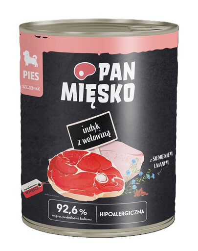 PAN MIĘSKO Dinde avec boeuf nourriture humide pour chiots 800 g