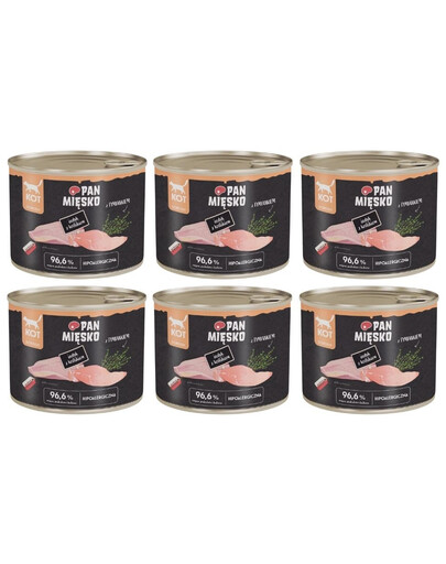 PAN MIĘSKO Dinde avec lapin nourriture humide pour chat 6x200 g