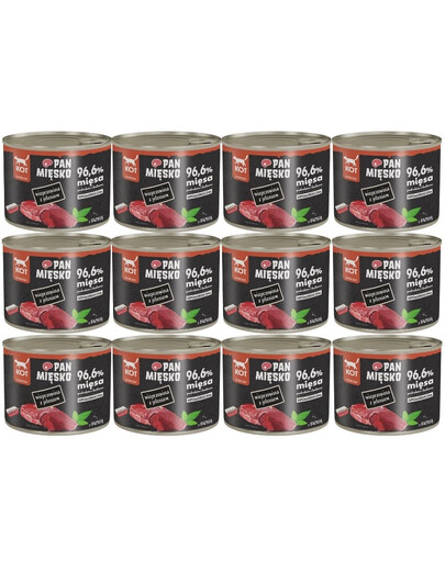 PAN MIĘSKO Wieprzowina z jeleniem mokra karma dla kotów 12x200 g