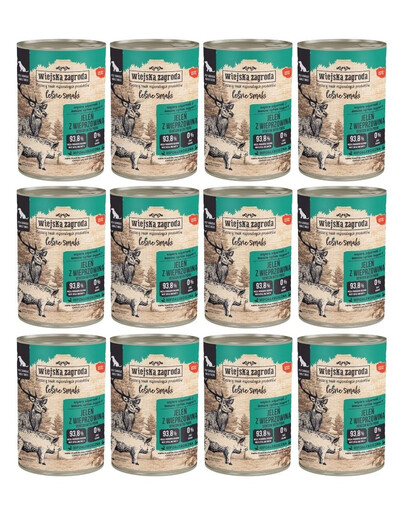 WIEJSKA ZAGRODA Saveurs forestières Cerf avec porc nourriture humide pour chiens 12x400 g