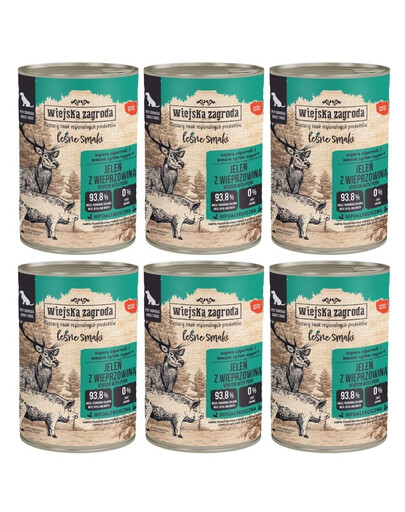WIEJSKA ZAGRODA Saveurs forestières Cerf avec porc nourriture humide pour chiens 6x400 g