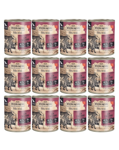 WIEJSKA ZAGRODA Saveurs forestières Sanglier avec boeuf nourriture humide pour chiens 12x800 g