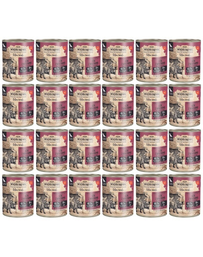 WIEJSKA ZAGRODA Saveurs forestières Sanglier avec boeuf nourriture humide pour chiens 24x800 g