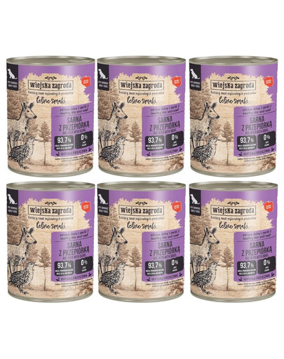 WIEJSKA ZAGRODA Saveurs forestières Chevreuil avec caille nourriture humide pour chiens 6x800 g