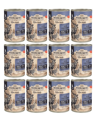 WIEJSKA ZAGRODA – Saveurs forestières Cerf & Caille – Nourriture humide pour chiots 12×400 g
