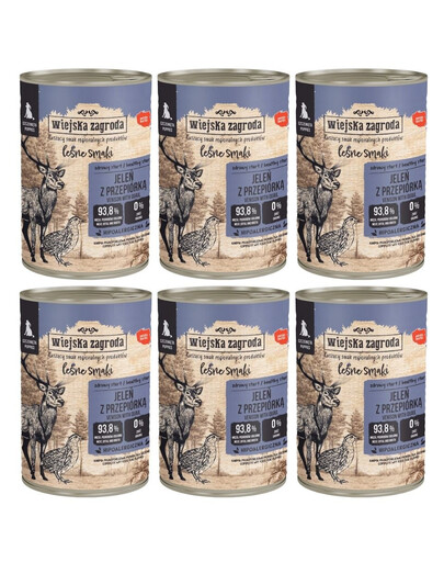 WIEJSKA ZAGRODA – Saveurs forestières Cerf & Caille – Nourriture humide pour chiots 6×400 g